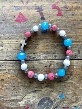 Styleandstone NWT Patriotic Red White Blue Lava Rock Cross Bracelet